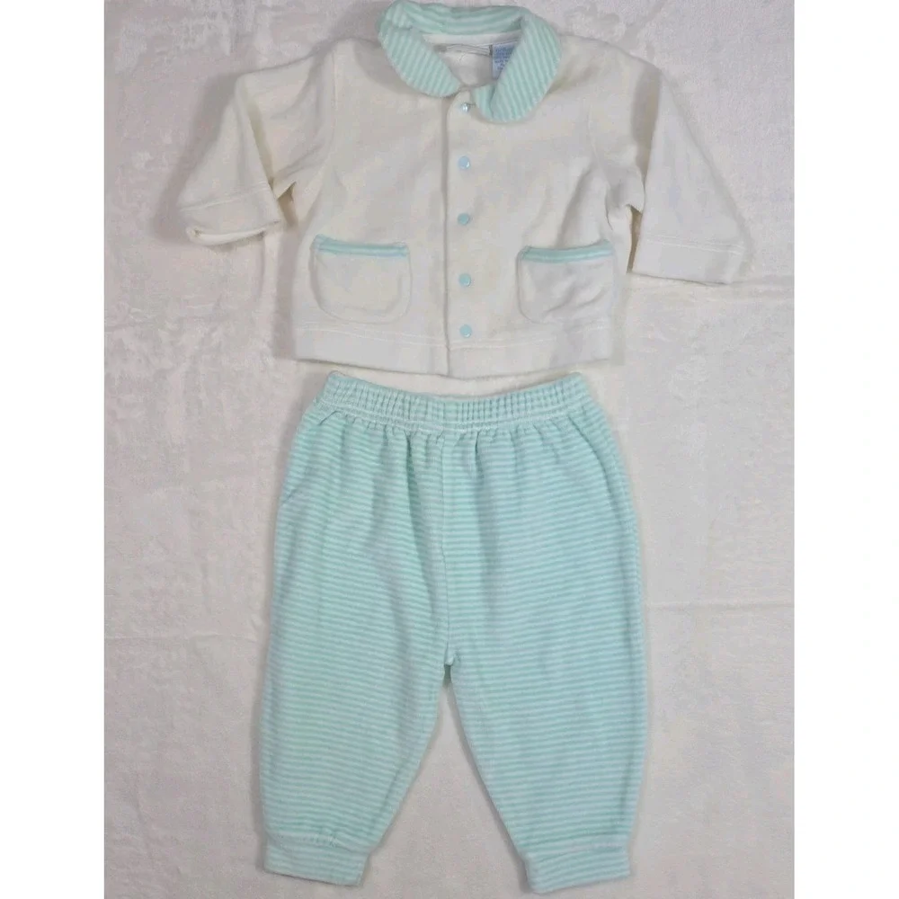Vintage 80s Tiny Toes Baby Outfit Set 6-9M Mint Striped NWT Style